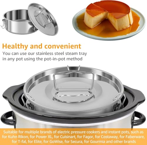 KOUISYY Flan Mold with Lid & Handle, 1.5Qt Stainless Steel Flan Pan Mold with Spatula, Large Capacity Para Flan Maker Container, Portable Round Cake Baking Flan Maker for 6-8QT Pot Making Cheese Cake Pudding - Image 2