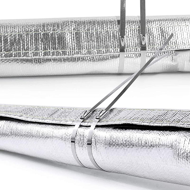 Ummickl Aluminized Sleeving Heat Shield Fuel Line Wire Sleeve for Ultimate Heat Protection - 1-1/2" I.D. x 10FT with Stainless Steel Cable Ties (304) - Silver - Image 4