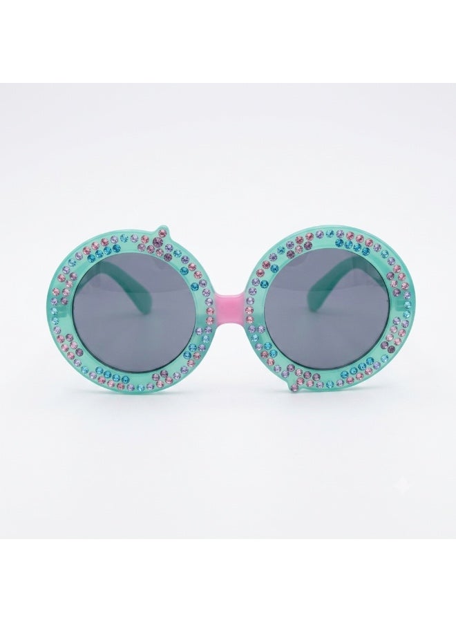 Atom baby sunglasses, K105-3, Polarized UV400 sunglasses for Girls, Age 3-10 shiny green frame shiny pink and green temple smoke polarized lens - Image 2