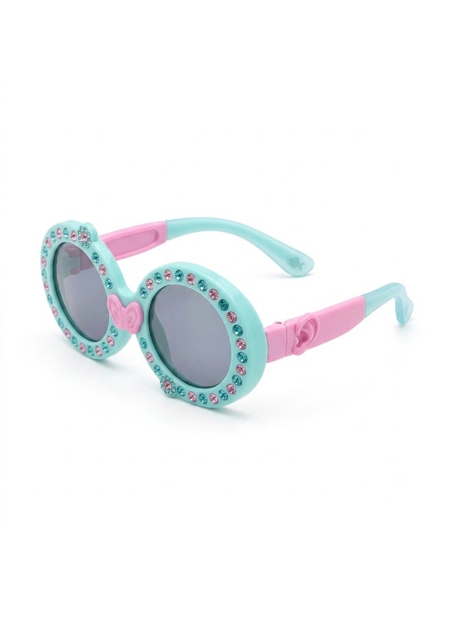 Atom baby sunglasses, K105-3, Polarized UV400 sunglasses for Girls, Age 3-10 shiny green frame shiny pink and green temple smoke polarized lens - Image 1