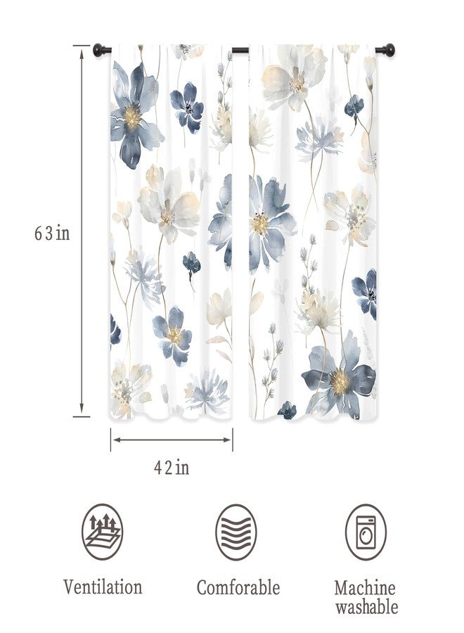 ريديكور ستائر رييديكور باللونين الكحلي والرمادي بنقشة زهور، بنمط بوهيمي أنيق، مستوحاة من نباتات الربيع الريفية، مع جيب للتعليق، مناسبة لغرف نوم النساء والفتيات وغرف المعيشة. مصنوعة من قماش فاخر، قطعتان، مقاس 42 بوصة عرض × 63 بوصة ارتفاع. - Image 2