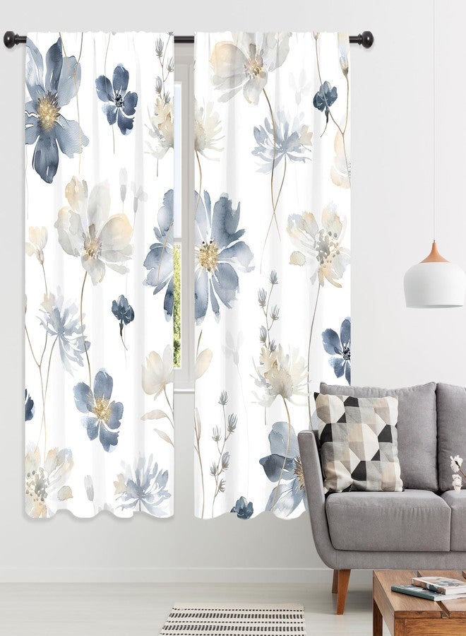 ريديكور ستائر رييديكور باللونين الكحلي والرمادي بنقشة زهور، بنمط بوهيمي أنيق، مستوحاة من نباتات الربيع الريفية، مع جيب للتعليق، مناسبة لغرف نوم النساء والفتيات وغرف المعيشة. مصنوعة من قماش فاخر، قطعتان، مقاس 42 بوصة عرض × 63 بوصة ارتفاع. - Image 4