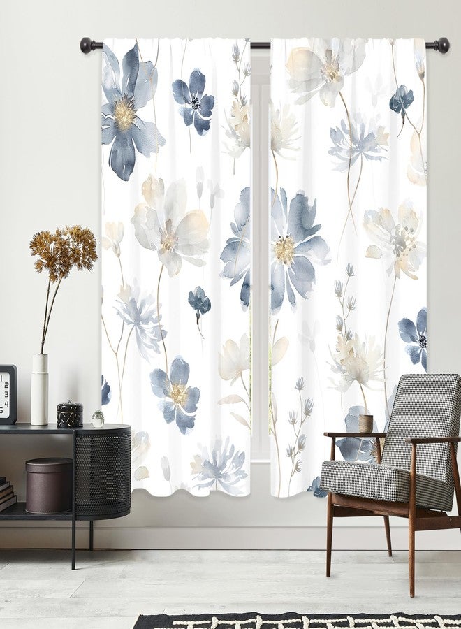 ريديكور ستائر رييديكور باللونين الكحلي والرمادي بنقشة زهور، بنمط بوهيمي أنيق، مستوحاة من نباتات الربيع الريفية، مع جيب للتعليق، مناسبة لغرف نوم النساء والفتيات وغرف المعيشة. مصنوعة من قماش فاخر، قطعتان، مقاس 42 بوصة عرض × 63 بوصة ارتفاع. - Image 5