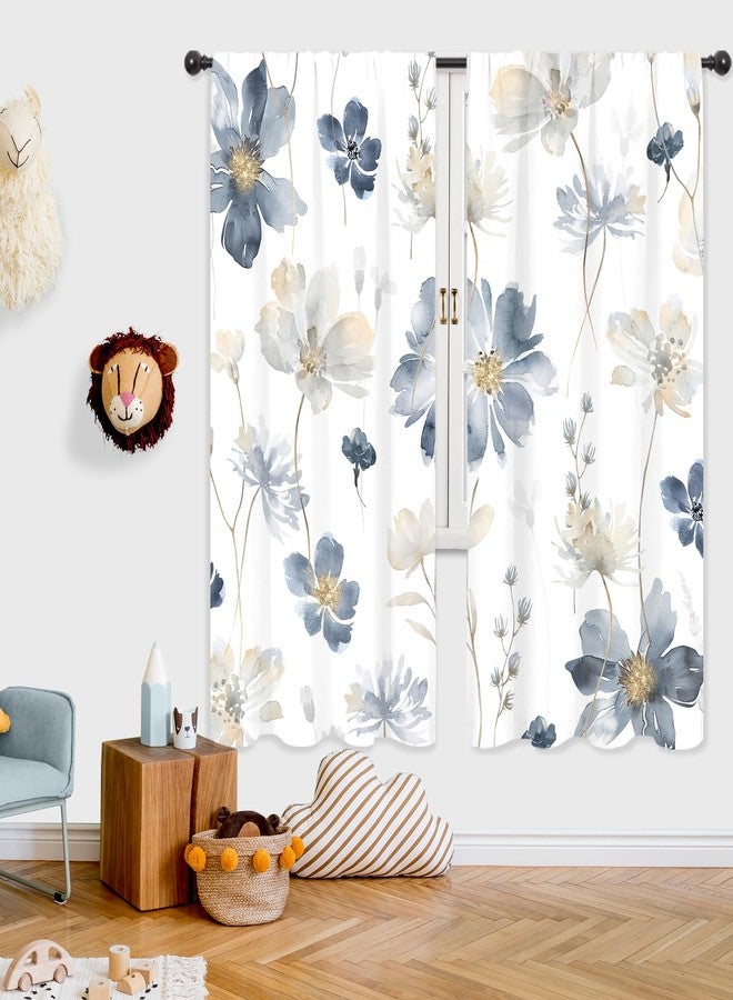 ريديكور ستائر رييديكور باللونين الكحلي والرمادي بنقشة زهور، بنمط بوهيمي أنيق، مستوحاة من نباتات الربيع الريفية، مع جيب للتعليق، مناسبة لغرف نوم النساء والفتيات وغرف المعيشة. مصنوعة من قماش فاخر، قطعتان، مقاس 42 بوصة عرض × 63 بوصة ارتفاع. - Image 3