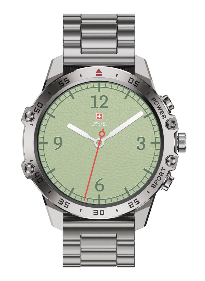 SWISS MILITARY - Swiss Military DOM5 Smartwatch 1.43" AMOLED, Bluetooth Calling, Multi Language, Health & Sports Tracking, Wireless Charging, 7 Days Battery, IP68, iOS/Android Compatible,Silver Frame with Steel Strap - Image 1