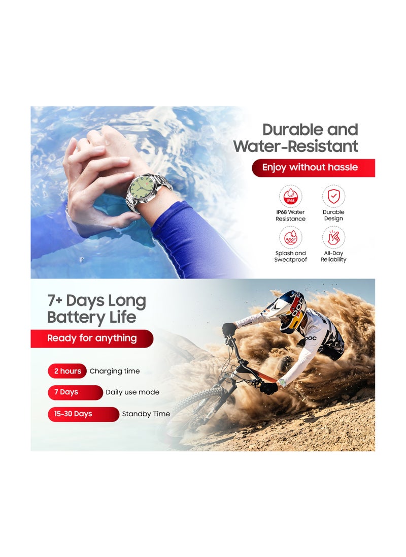 SWISS MILITARY - Swiss Military DOM5 Smartwatch 1.43" AMOLED, Bluetooth Calling, Multi Language, Health & Sports Tracking, Wireless Charging, 7 Days Battery, IP68, iOS/Android Compatible,Silver Frame with Steel Strap - Image 1