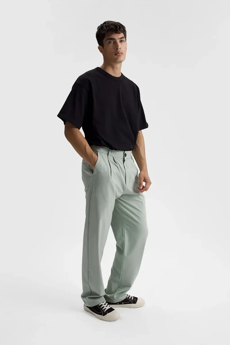 Giesto Mint Green GIESTO Men's Relaxed Fit Pleated Straight Leg Pants for Men | Best Price UAE