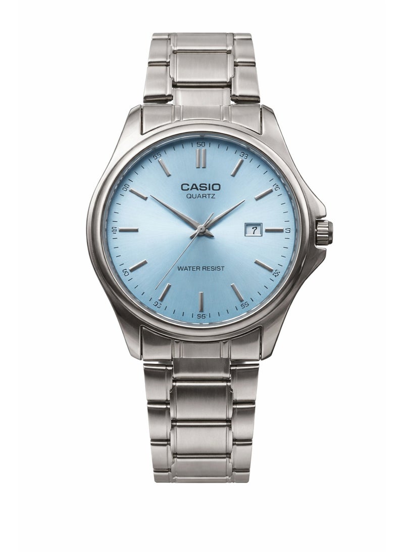 Casio Quartz Stainless Steel Watch for Men – Ice Blue Dial, Date Display, Water Resistant Luxury Watch
