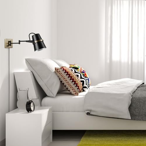 Globe Electric 51345 1-Light Plug-in or Hardwire Swing Arm Wall Sconce, Matte Black, Brass Accents, 6ft Woven Fabric Cord, Flat Plug, Rotary Switch, Modern Light for Apartments and Rental - Image 3