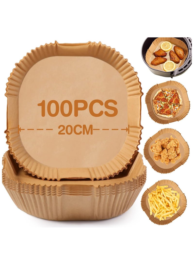 أوراق قوالب للقلاية الهوائية 100 قطعة – مقاس 20 سم – ورق خبز مقاوم للزيت والحرارة لتنظيف سهل وحماية القلاية – مناسب للدجاج، البيتزا، البطاطس والمأكولات المقلية - Image 1