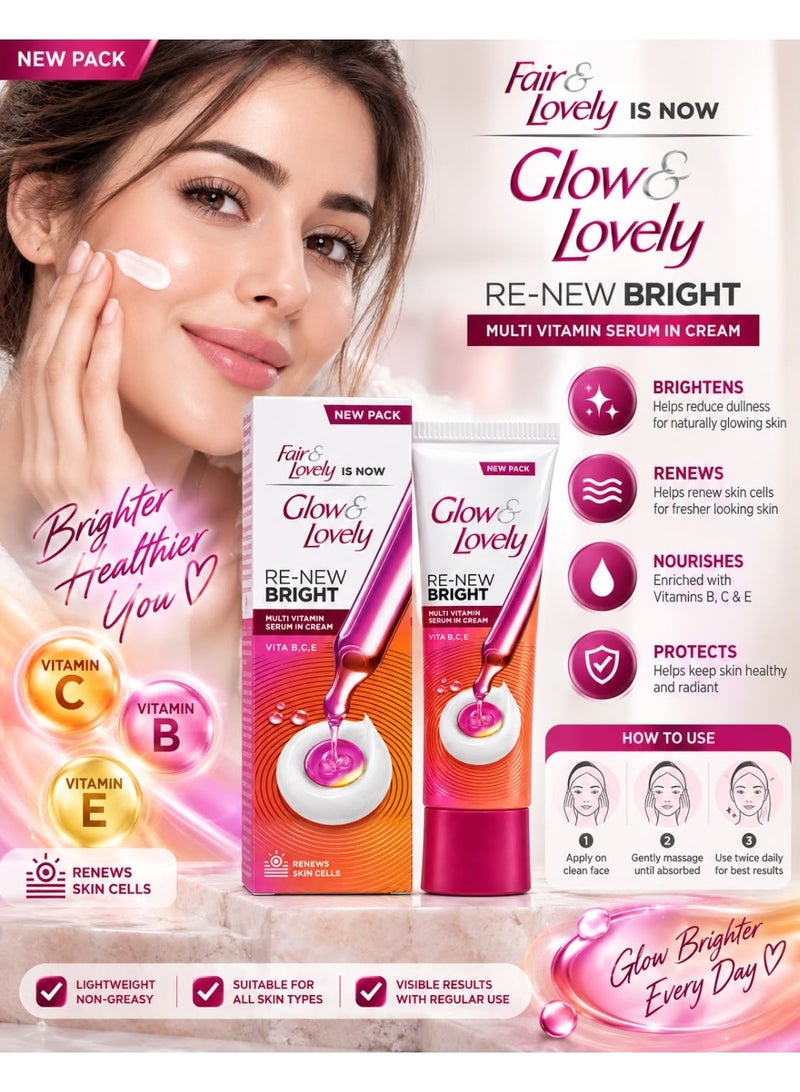 Fair & Lovely Glow & Lovely Advanced Multivitamin Cream (B, C, E) for skin renewal and brightening. - Image 2