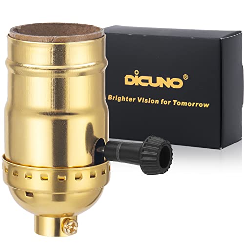 DiCUNO UL Listed 3-Way Lamp Socket Replacement, E26 Standard Threaded Base Light Socket, Turn Switch Knob for Low-Medium-High Light Settings, DIY Project, Table, Floor Lamp Repair Kit, 1-Pack, (Gold) - Image 1