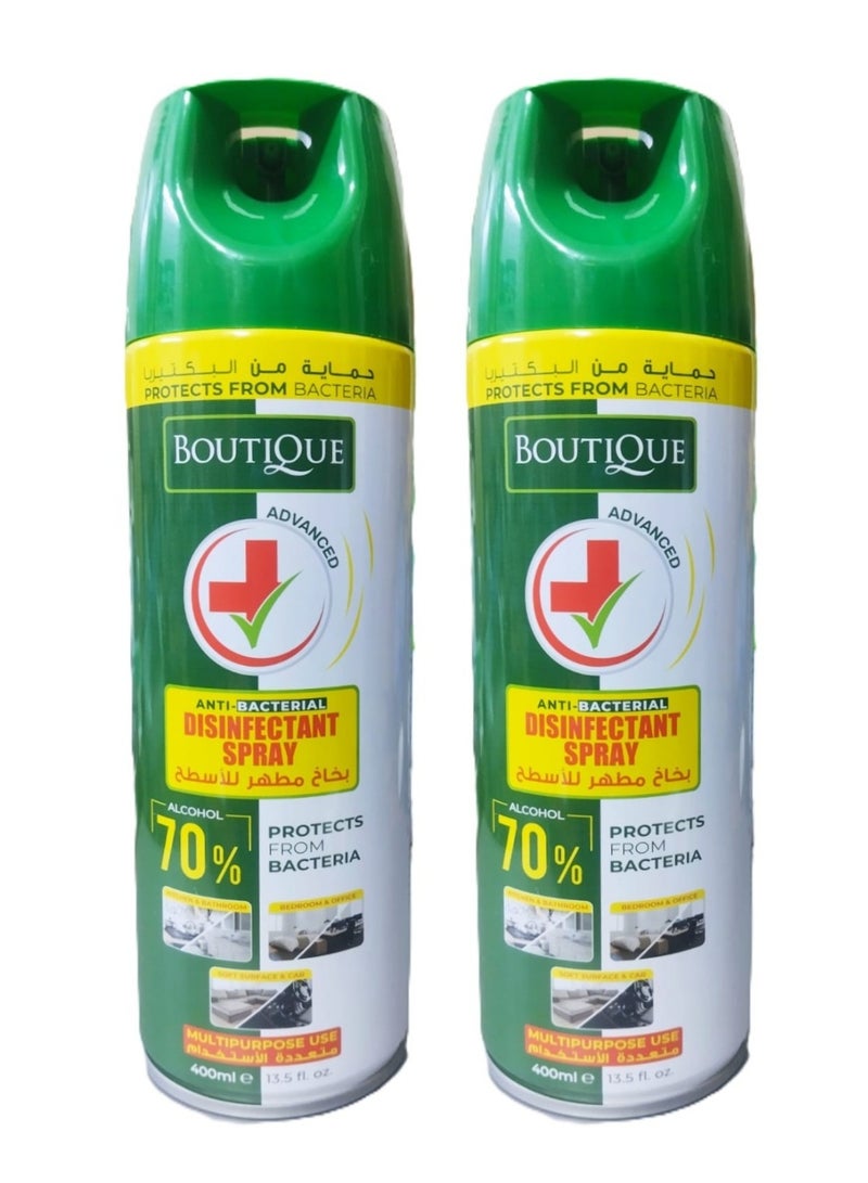BOUTIQUE 2Pcs Boutique Antibacterial Disinfectant Spray Surfaces Cleaner 400 ml - Image 1