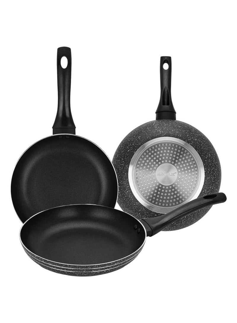 Auroware 3 Pack Non Stick Frying Pan Cooking Set 20cm 24cm 28cm - Image 1