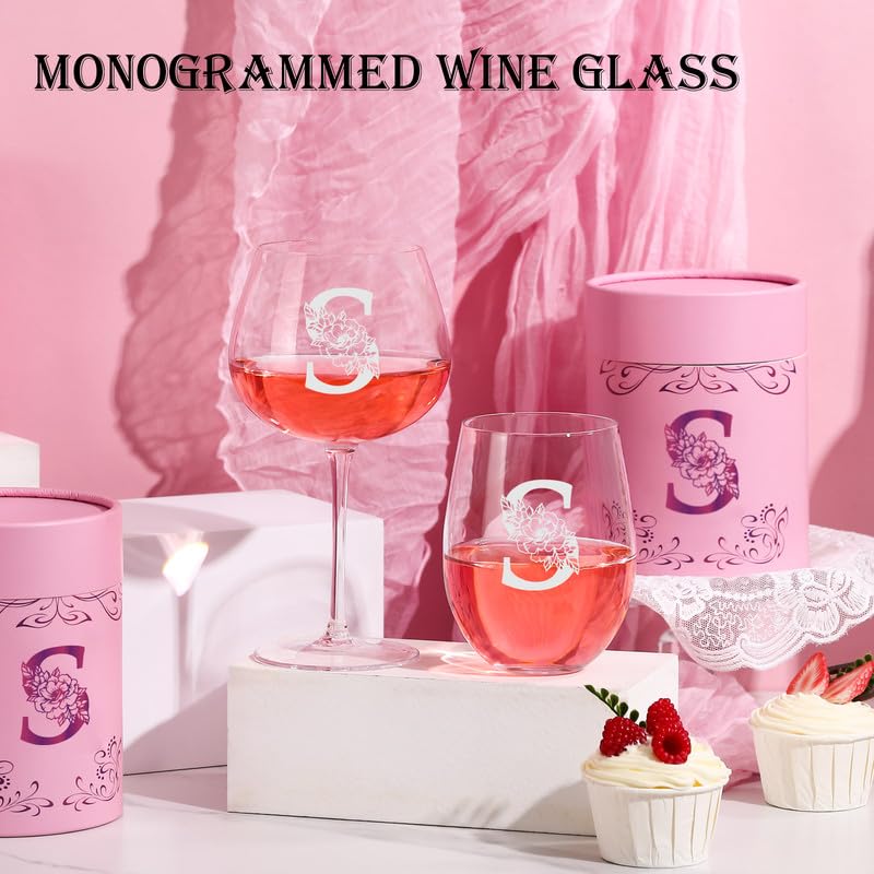 Physkoa Personalized Initial Wine Glass for Women - 20 oz Stemmed Monogrammed Glass, Customized Engraved Gift for Mom, Wife, Friend, Her - Birthday, Motherâ€™s Day, Wine Lover Gift - Image 4