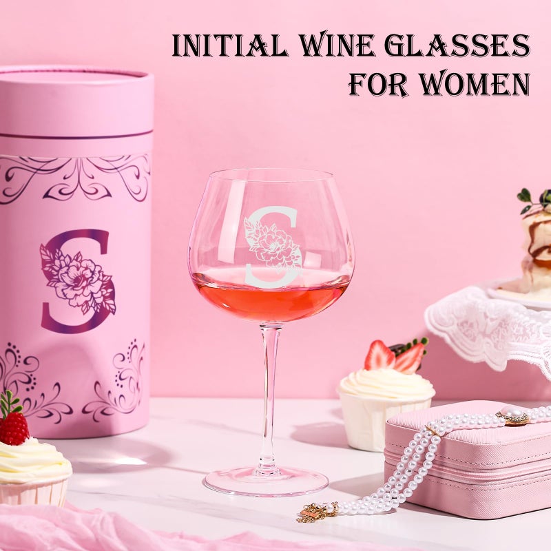 Physkoa Personalized Initial Wine Glass for Women - 20 oz Stemmed Monogrammed Glass, Customized Engraved Gift for Mom, Wife, Friend, Her - Birthday, Motherâ€™s Day, Wine Lover Gift - Image 2