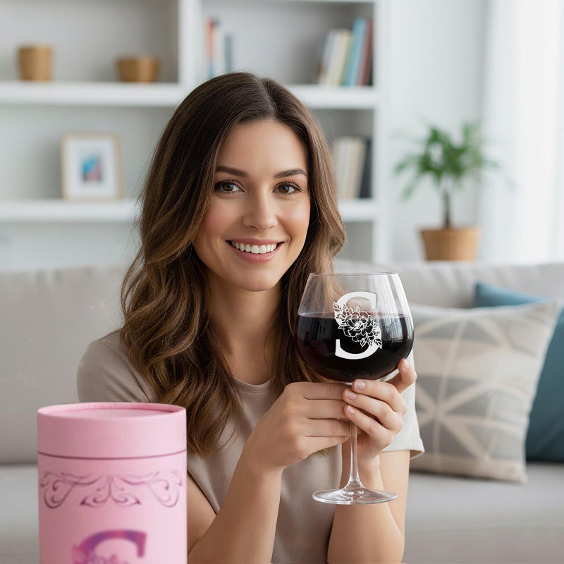 Physkoa Personalized Initial Wine Glass for Women - 20 oz Stemmed Monogrammed Glass, Customized Engraved Gift for Mom, Wife, Friend, Her - Birthday, Motherâ€™s Day, Wine Lover Gift - Image 3