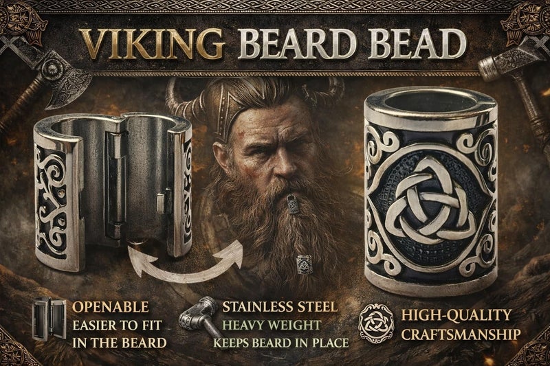 VALHALLA Hair Beads Opener, Viking Beard Bead 316L Steel Silver Stainless Steel HUGE Runes - Image 2