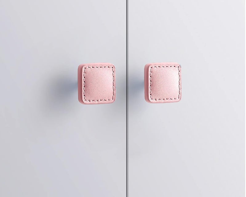 MANTARA L0008SquarePink Hand Stitched Leather Buckle Handle Color Single Hole Leather Handle Cabinet Door Shoe Cabinet Bedside Cabinet Drawer Handle Pack of 1 - Image 1