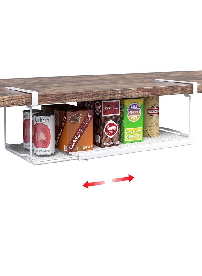 SHINEWON Expandable Under Cabinet Shelf, Extendable Under Shelf Storage with 0.94 Inches Thick Clips for Pantry Cabinet, Laundry Room, Shoe Rack.(White, 1 Pack, Interior: 3.66" H x 8.26" D) - Image 1