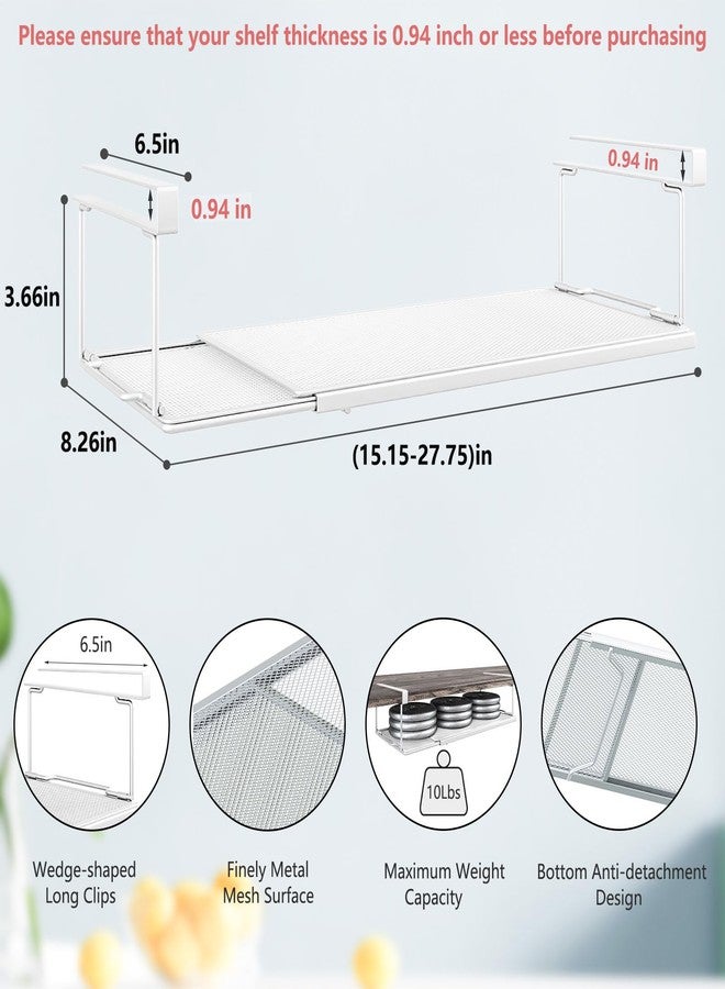 SHINEWON Expandable Under Cabinet Shelf, Extendable Under Shelf Storage with 0.94 Inches Thick Clips for Pantry Cabinet, Laundry Room, Shoe Rack.(White, 1 Pack, Interior: 3.66" H x 8.26" D) - Image 2