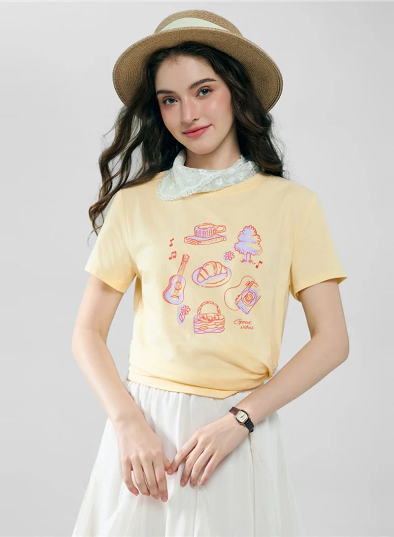 Women’s Cotton Crew Neck Printed Comfort Tee