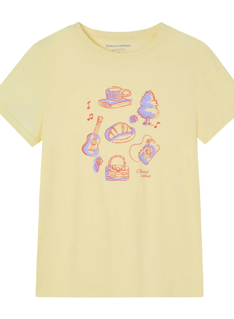 GIORDANO  Women’s Cotton Crew Neck Printed Comfort Tee for Women | Best Price UAE