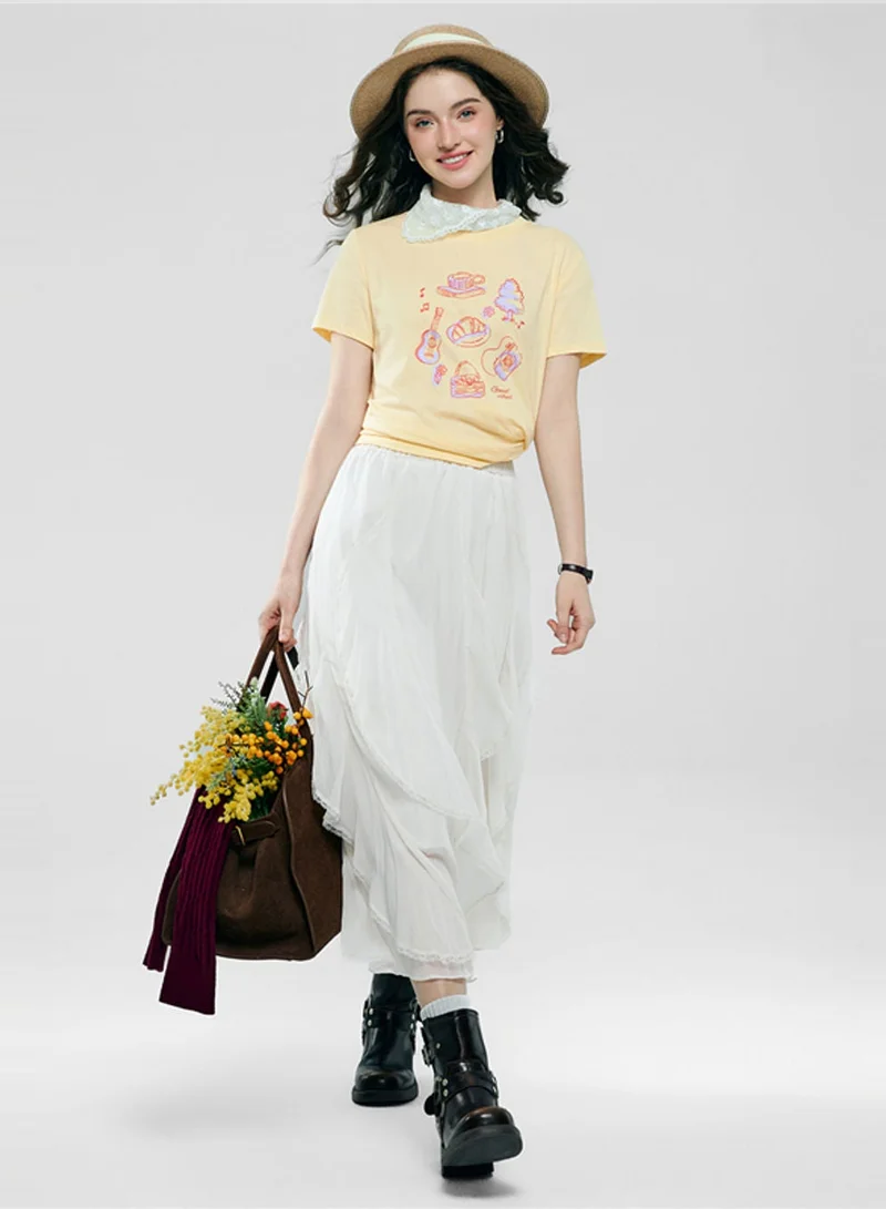 GIORDANO  Women’s Cotton Crew Neck Printed Comfort Tee for Women | Best Price UAE