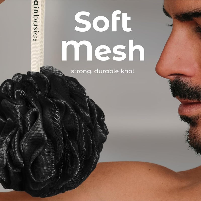 MainBasics Bath Shower Loofah Sponge Pouf Body Scrubber Exfoliator Body Wash Sponge (Set of 3, Triple Black) - Image 3