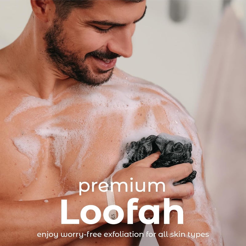 MainBasics Bath Shower Loofah Sponge Pouf Body Scrubber Exfoliator Body Wash Sponge (Set of 3, Triple Black) - Image 2