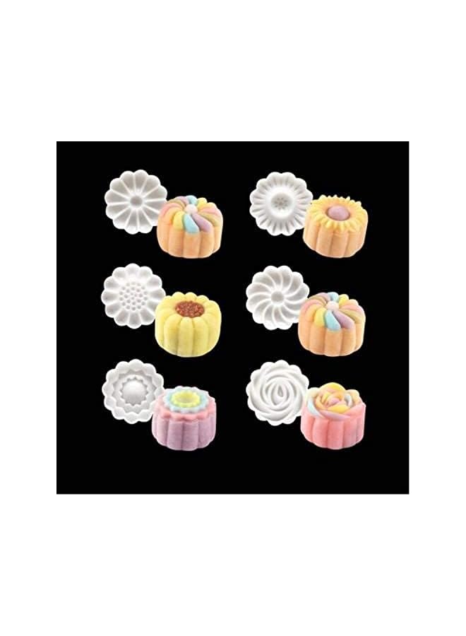 S-TOP 3D Rose Flowers Mooncake Cookie Mold Cutter Pastry DIY Baking Tool 1 Barrel+6 Stamps Set Hand Pressure Cake Mould, White - Image 3