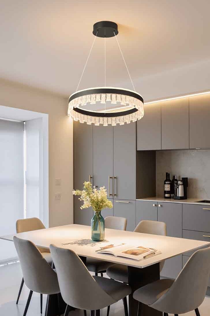 إرنيا الثريا الحديثة LED 1، حلقة 19.7 بوصة، التي تنطبق على المصابيح الأمامية ذات الفتحة السوداء لثريات LED القابلة للتعديل 50W في جزيرة المطبخ، المزودة بجهاز تحكم عن بعد، في غرفة النوم في مطعم المطبخ - Image 4