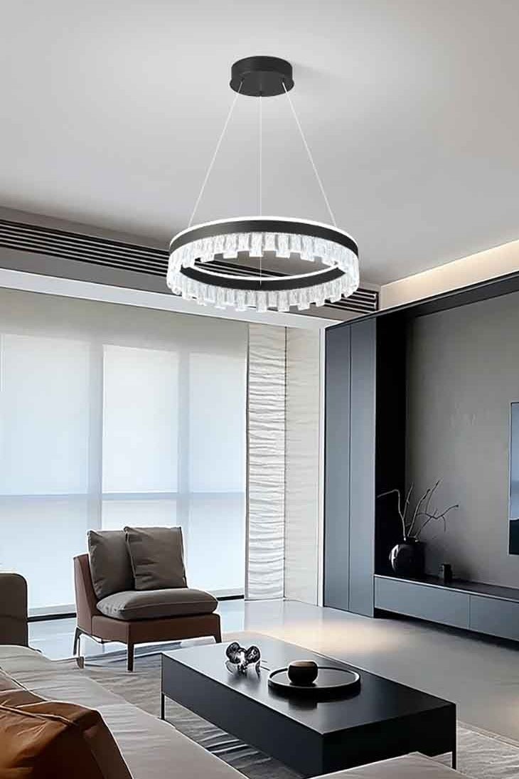 إرنيا الثريا الحديثة LED 1، حلقة 19.7 بوصة، التي تنطبق على المصابيح الأمامية ذات الفتحة السوداء لثريات LED القابلة للتعديل 50W في جزيرة المطبخ، المزودة بجهاز تحكم عن بعد، في غرفة النوم في مطعم المطبخ - Image 5