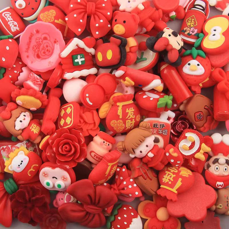 Red Mix and Match Random Resin Cream Glue Mobile Phone Case Head Rope Hair Card Jewelry diy Wholesale Water Cup Sticker Stationery Box Red Mix Random 