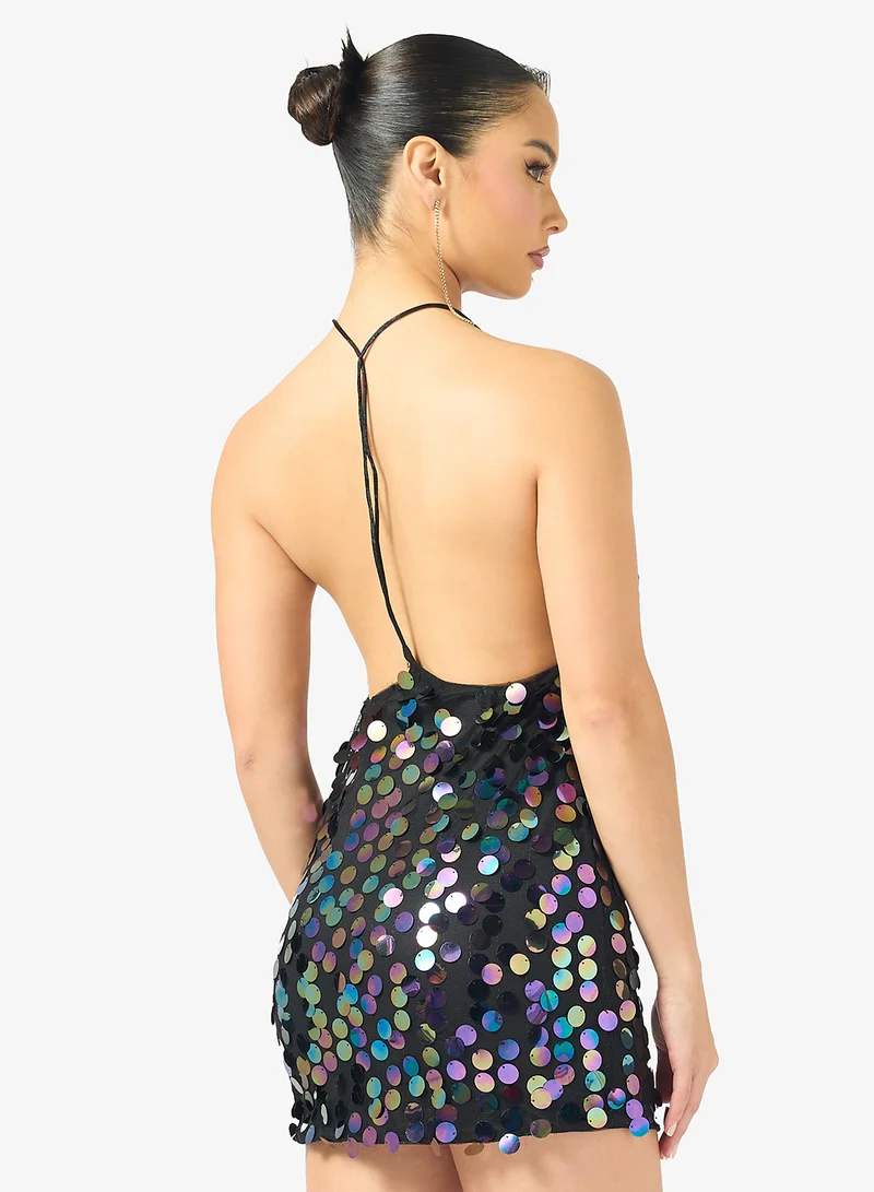 Ginger Strappy Disc Sequin Evening Dress