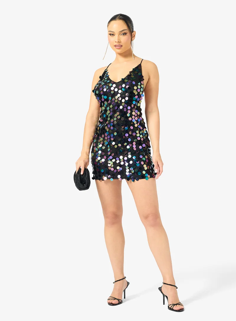 Ginger Strappy Disc Sequin Evening Dress