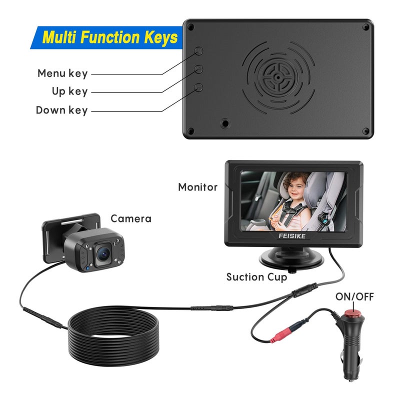 FEISIKE Baby Car Camera, 4.3'' Back Seat Baby Car Camera Mirror for Crystal Infrared Night Vision, 360Â° Rotation & 149Â° Wide View, 3 Mins Easy Installation - Image 5