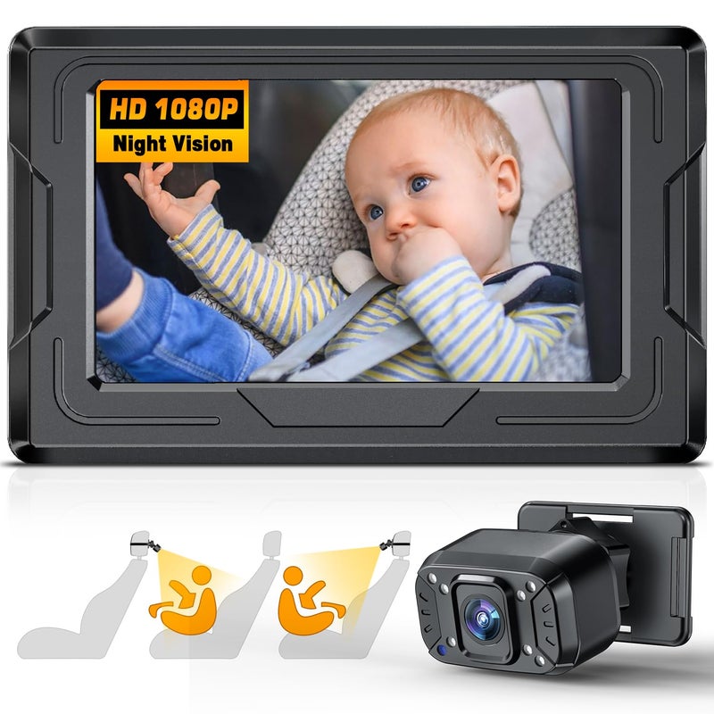 FEISIKE Baby Car Camera, 4.3'' Back Seat Baby Car Camera Mirror for Crystal Infrared Night Vision, 360Â° Rotation & 149Â° Wide View, 3 Mins Easy Installation - Image 1