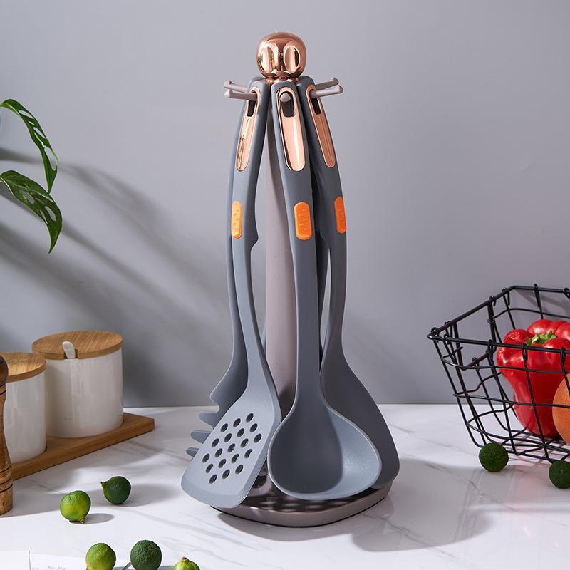 7-Piece Silicone Kitchen Utensil Set with Storage Rack - Image 1
