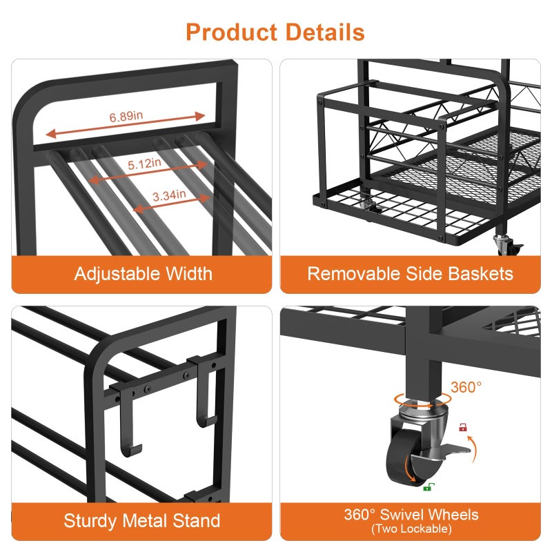 NEYCIL Dumbbell Rack, Adjustable Weight Rack for Home Gym Storage with 4 Wheels, Side Basket, Hooks, Multipurpose Metal Dumbbell Stand for Kettlebells, Yoga Gear, Strength Training Equipment, Black - Image 5