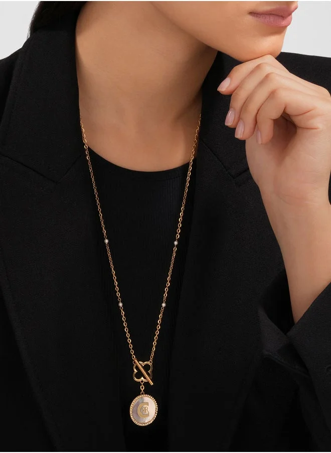 CERRUTI 1881 Greta Necklace with Clover-Shaped Pendant, Silver and Gold-Plated Elements, Signature 'CRR' Drop Pendant