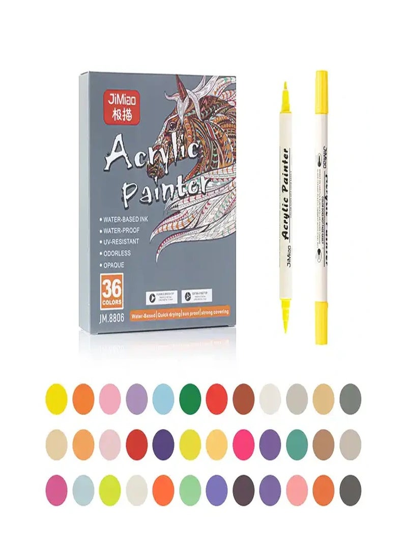 جيم آي أو مجموعة اقلام اكريليك 36 ألوان مزدوجة تلميح الاكريليك الطلاء أقلام فرشاة لينة/اضافية غرامة الفن الطلاء علامات لعيد الميلاد روك اللوحة ، الخشب ، المعادن ، البلاستيك - Image 1