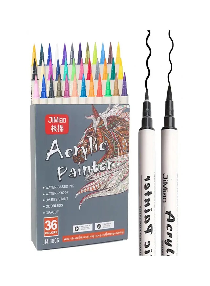 جيم آي أو مجموعة اقلام اكريليك 36 ألوان مزدوجة تلميح الاكريليك الطلاء أقلام فرشاة لينة/اضافية غرامة الفن الطلاء علامات لعيد الميلاد روك اللوحة ، الخشب ، المعادن ، البلاستيك - Image 2