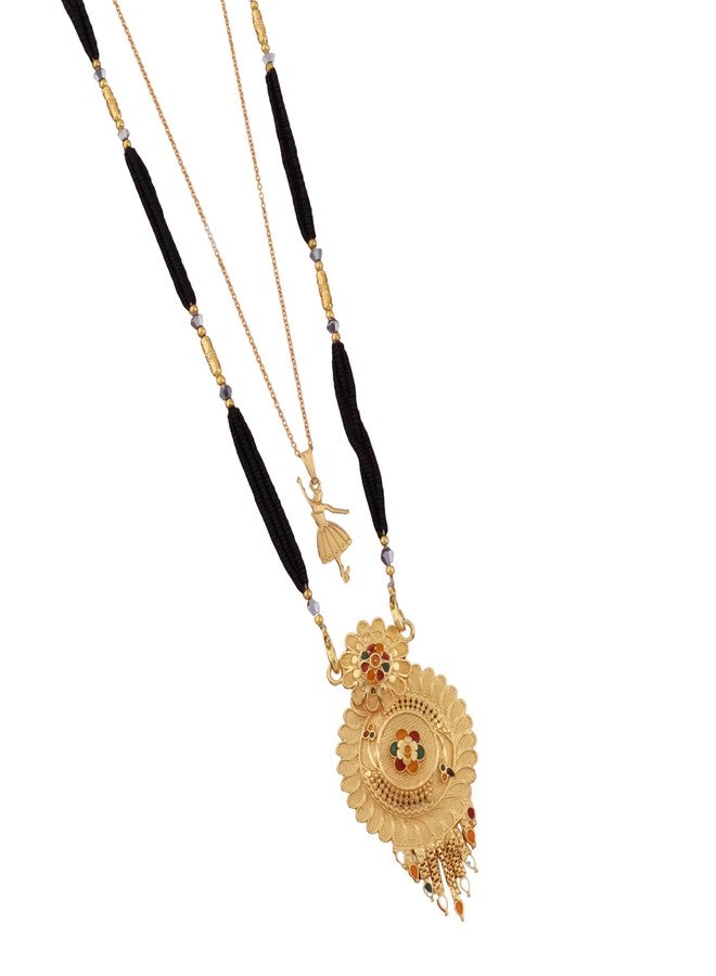 MALKYN Women's Gold Plated Peacock Motif Mangalsutra with Enamel Work and Ballerina Pendant Layered Necklace Set, Traditional Black Beaded Indian Jewelry for Festive Occasions-MD-049 - Image 1