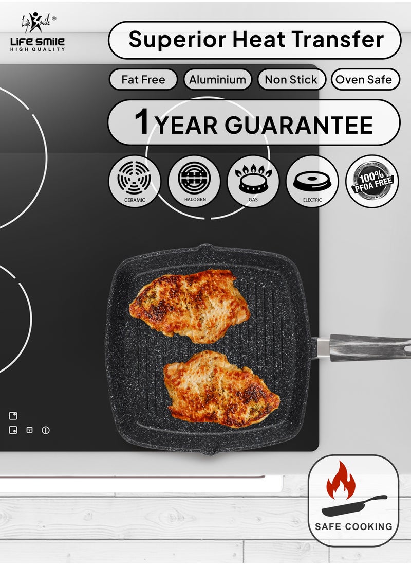 Life Smile Granite Coated Non-Stick Grill Pan with Stay Cool Fixed Handle for Stove Tops, Square Big Grill Skillet Steak Pan for Indoor & Outdoor Gas Grill Camping & BBQ - 100% PFOA & PFAS Free  - Image 5