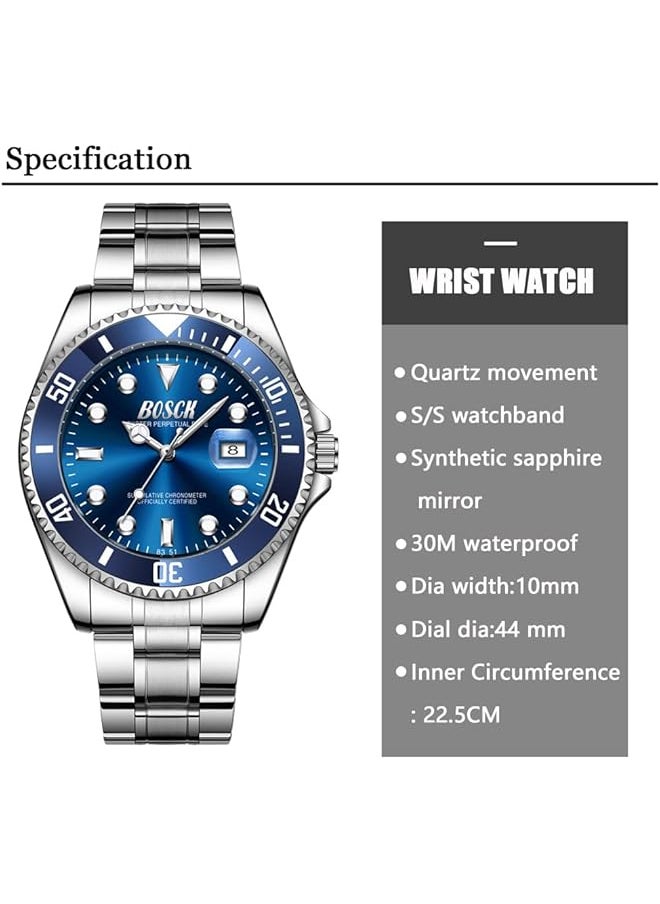 Bosck Watches For Men Analog Mens Watch 44Mm Large Face Easy Read Stainless Steel Business Watch Luminous Classic Luxury 30M Waterproof Mens Wrist Watches  - Image 2