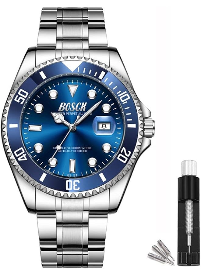 Bosck Watches For Men Analog Mens Watch 44Mm Large Face Easy Read Stainless Steel Business Watch Luminous Classic Luxury 30M Waterproof Mens Wrist Watches  - Image 1
