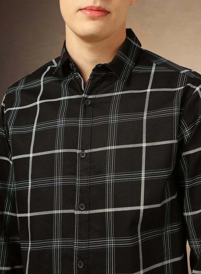 Dennis Lingo Men's Black 100% Cotton Checkered Button Down Regular Fit Shirt