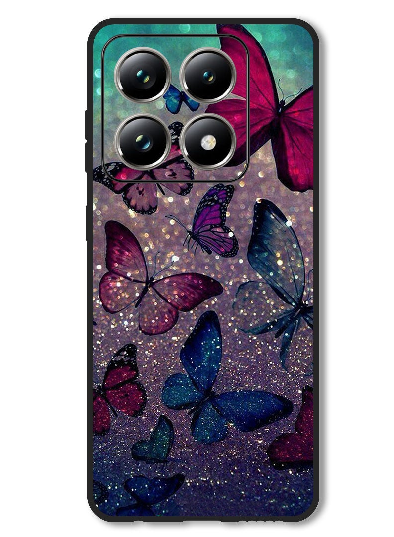 Theodor Case Compatible with Xiaomi 14T Pro Protection Shockproof Bumper Cover Glitters Butterflies - Image 1