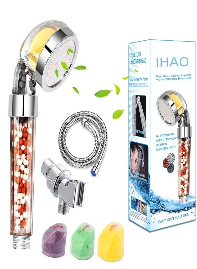 IHAO Vitamin C Filter High Pressure Handheld Shower Head with Bracket and Metal Hose Purifying Hard Water Softener Chlorine Flouride Filter Aroma Showerhead Fresh Dry Skin & Hair Loss - Image 1